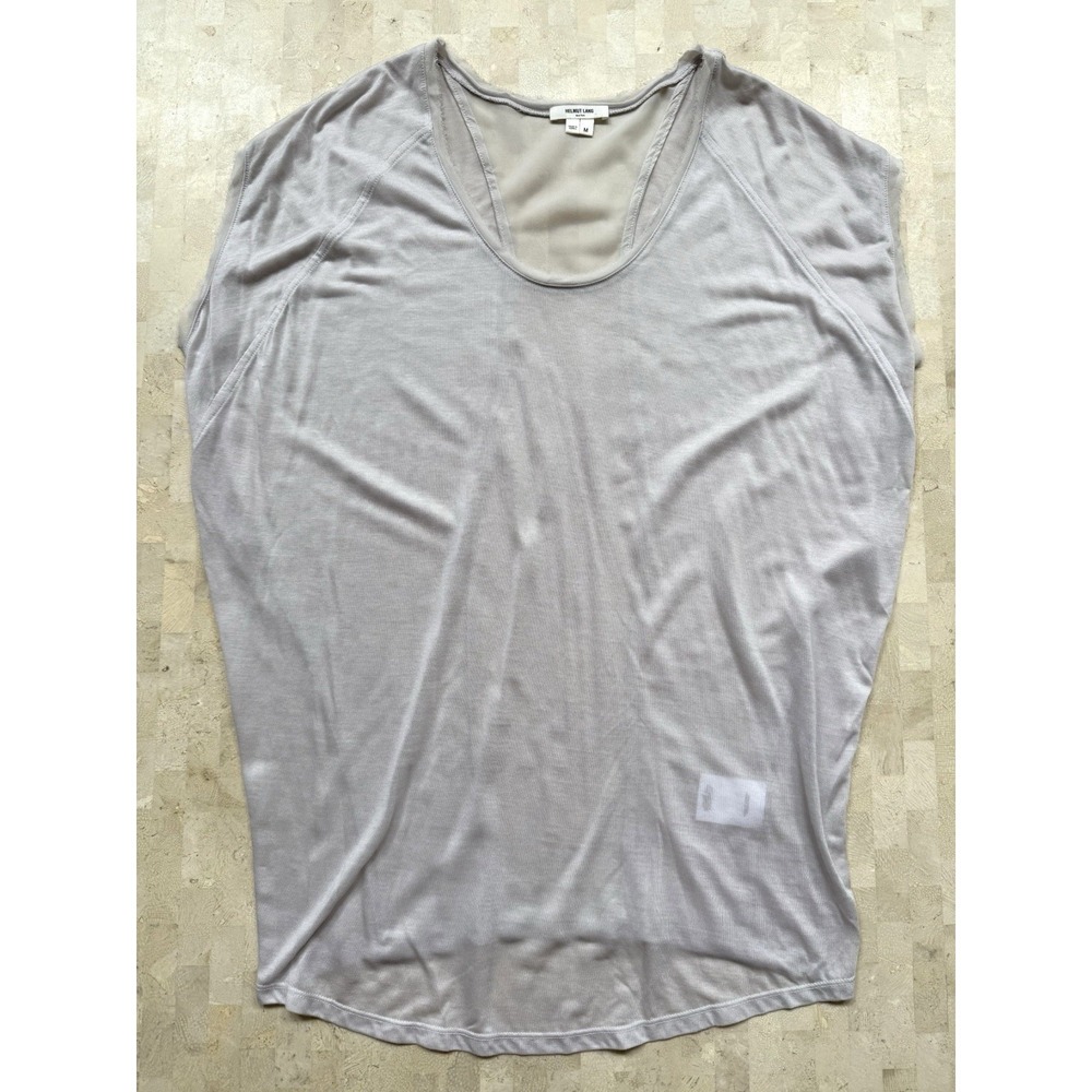 Helmut Lang Dolman Sleeve Gray Silk Sheer Minimalist Quiet Luxury Top Sz M